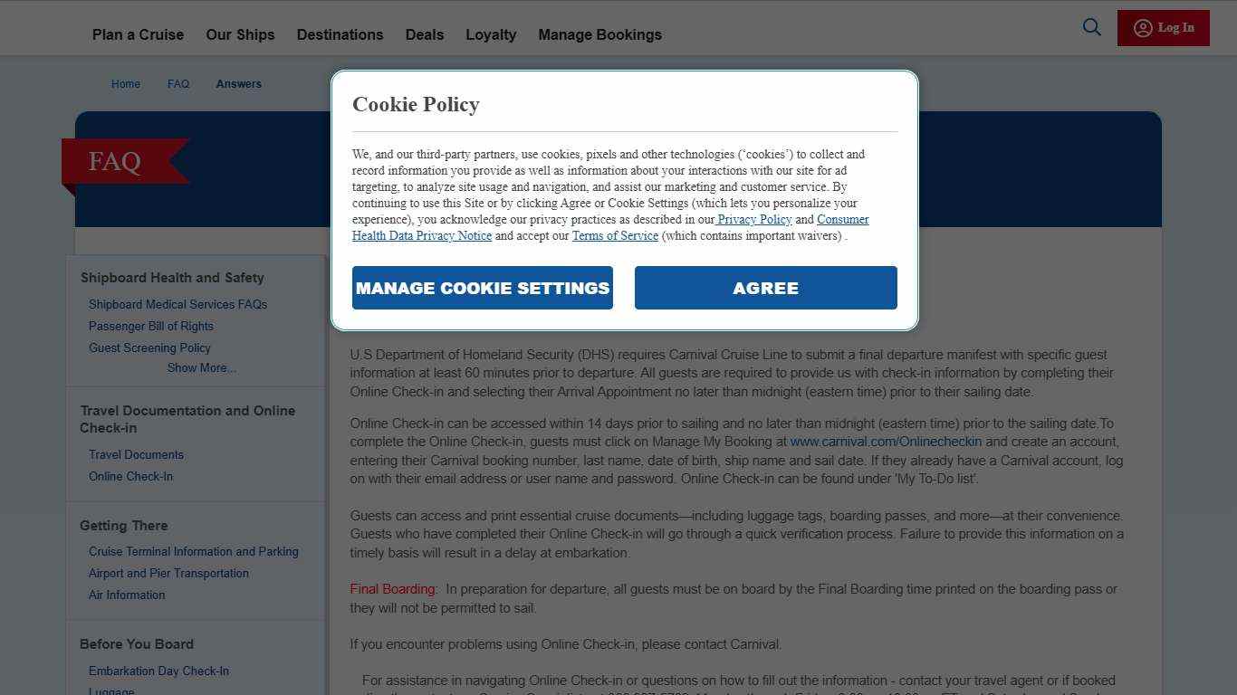 Online Check-in and Arrival Appointment Carnival Cruise Line