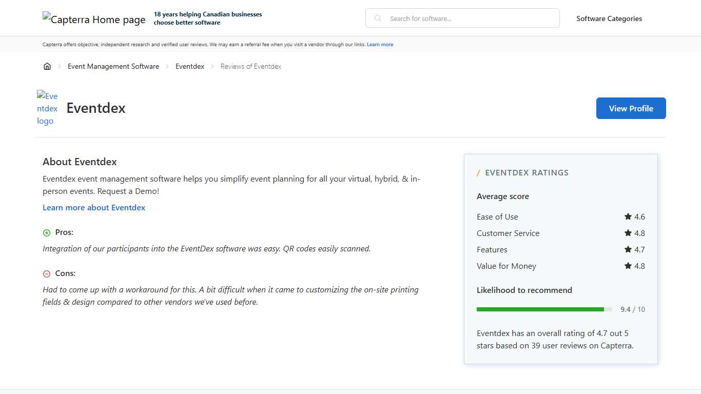 Eventdex Reviews from Verified Users - Capterra Canada 2026